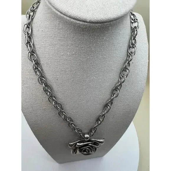 Silver Tone Rose Pendant Necklace - Picture 6 of 8